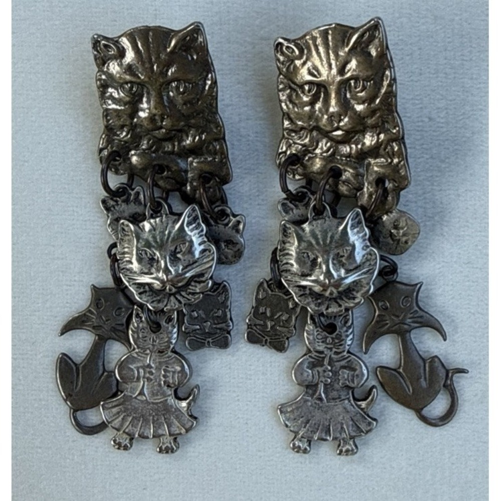 Vtg Designer Cat Dangle Earrings LaContessa By Mary Demarco #665